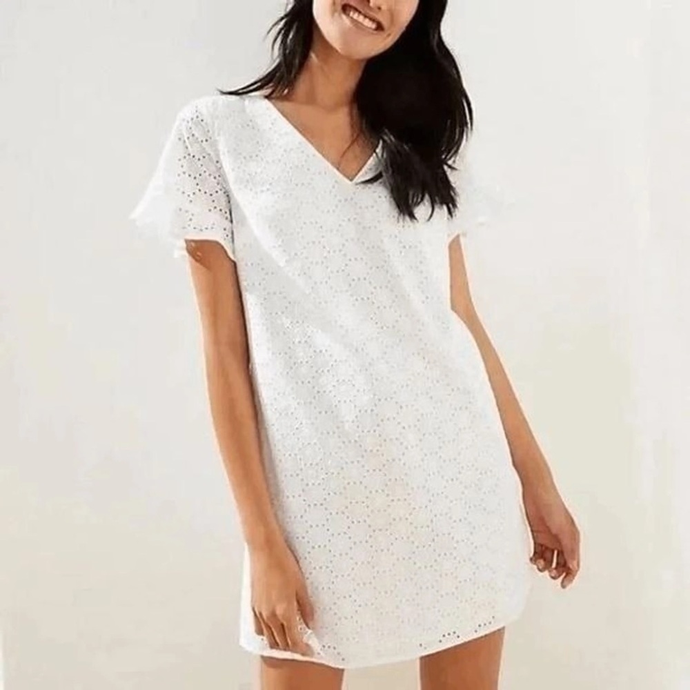 LOFT White Eyelet Mini Dress Short Sleeves - Picture 11 of 11